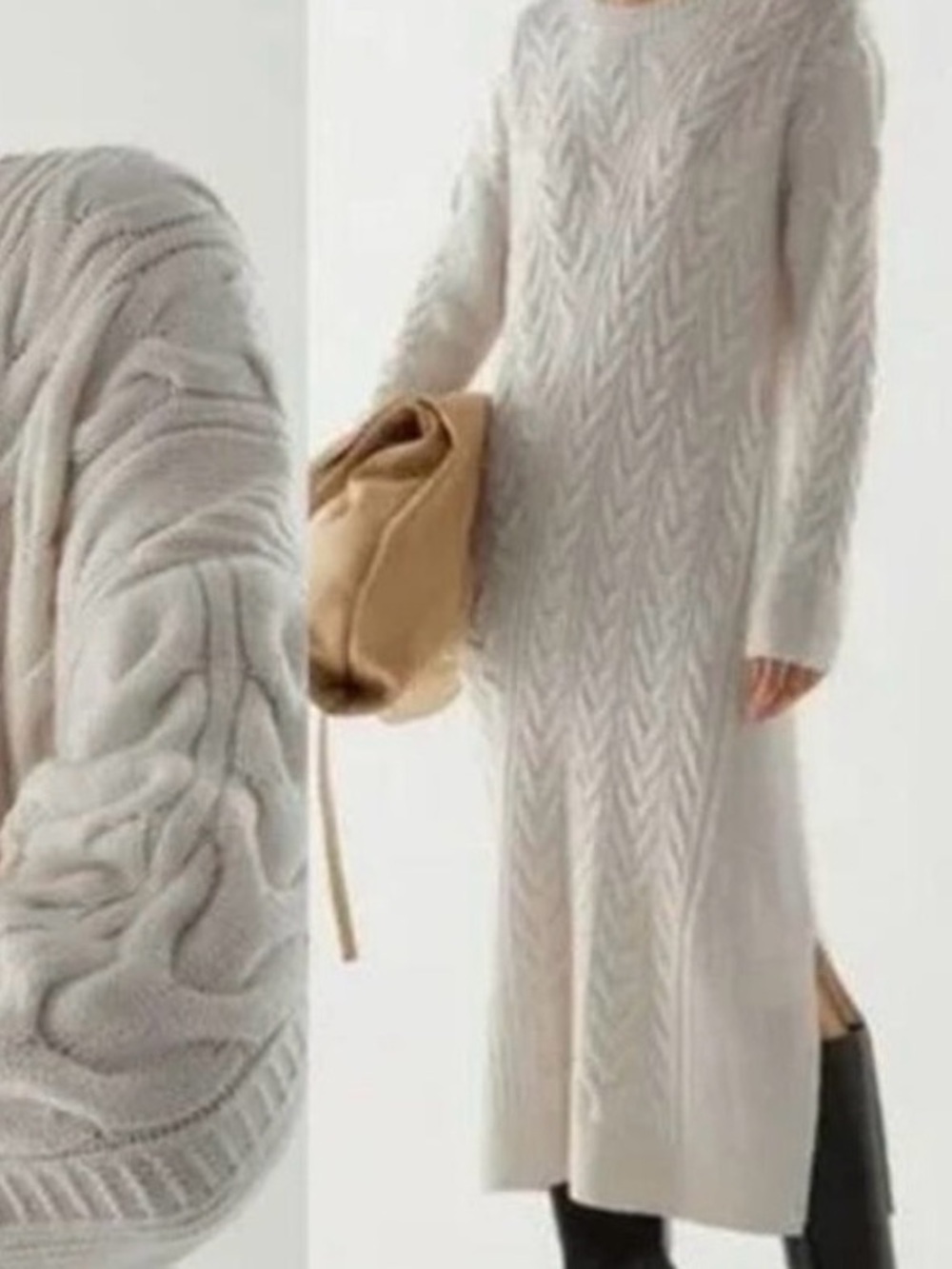 Cos WoolKnit Cable Long-Sleeve Sweater Dress in Light Beige
